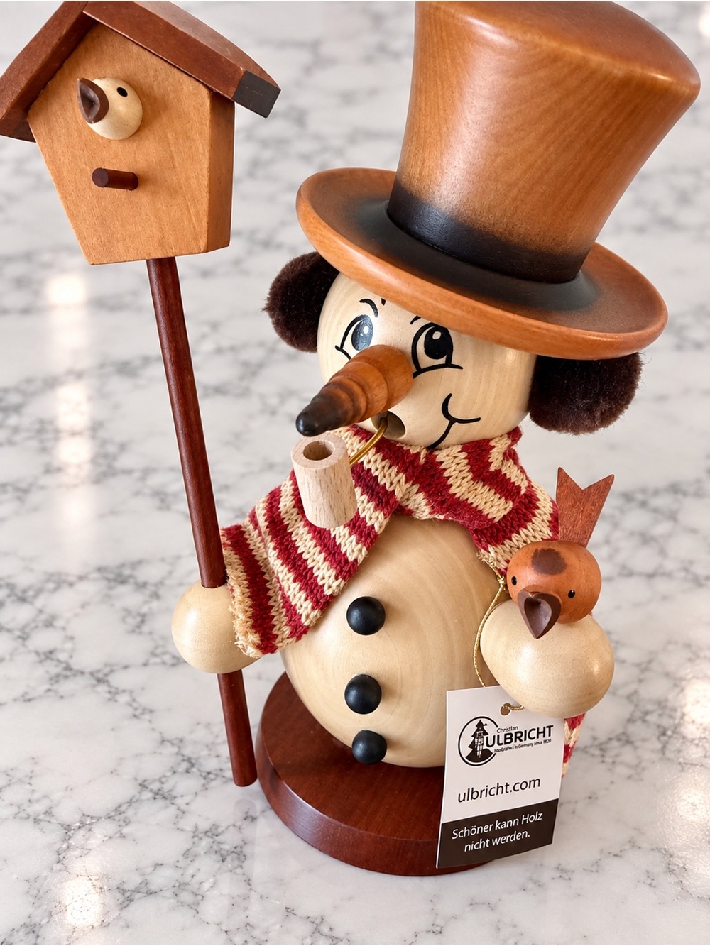 Brand new-Christian Ulbricht Natural Wood Snowman with Birdhouse